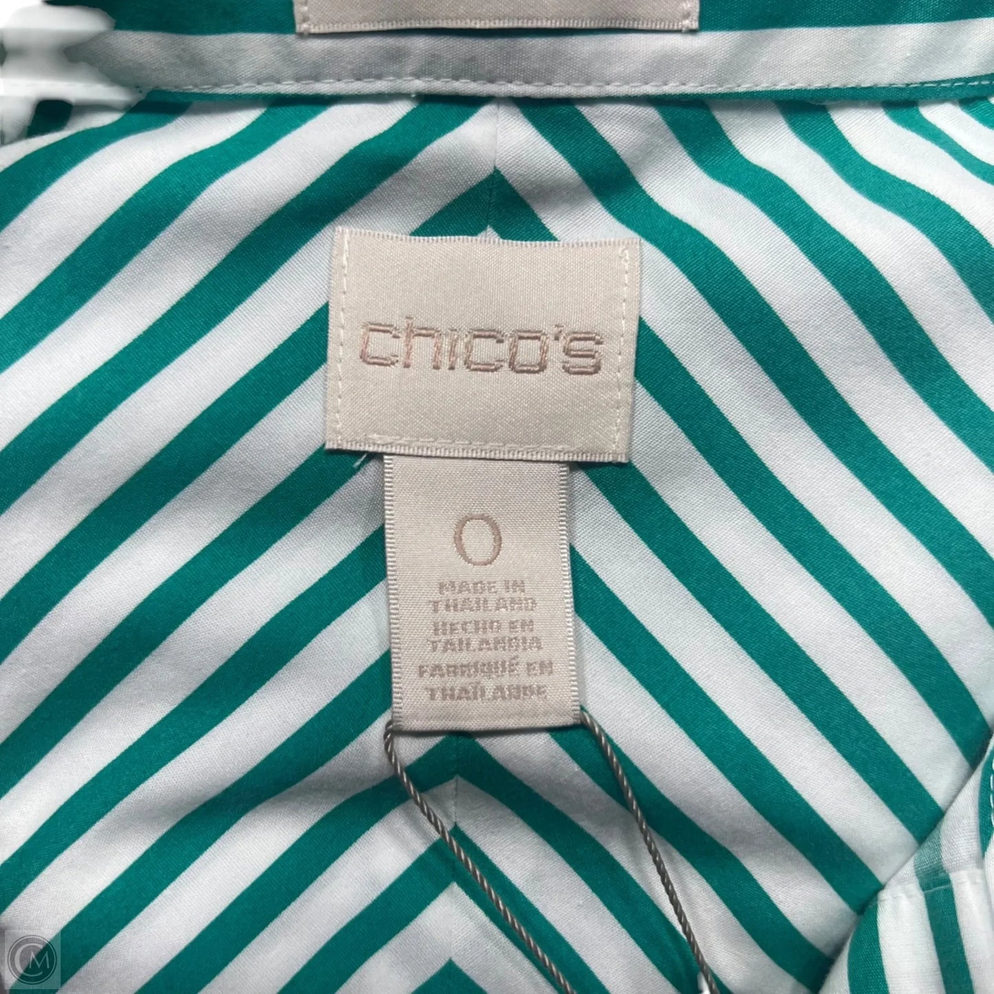 Top Sleeveless By Chicos In Green & White, Size: Xs