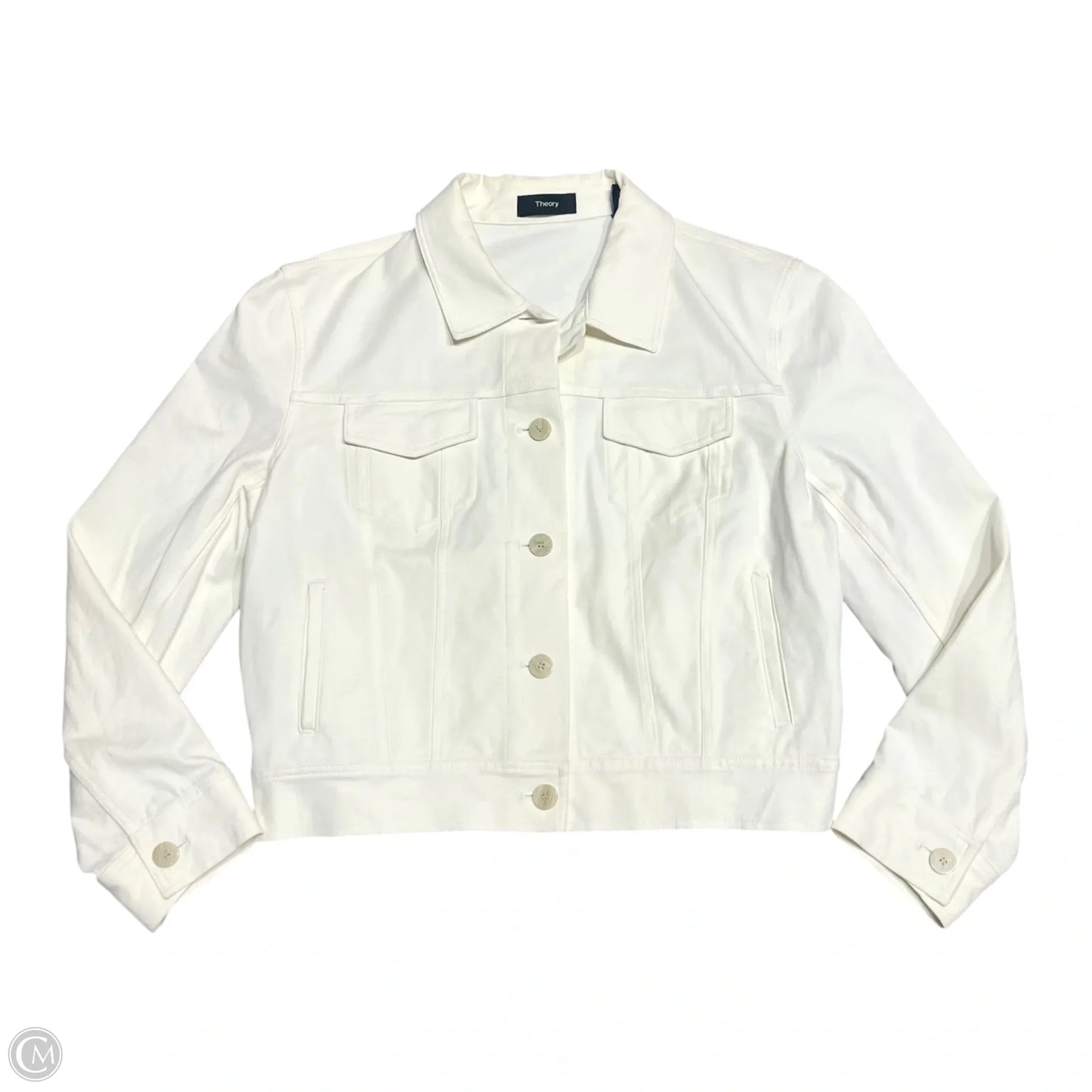 Jacket Denim By Theory In White Denim, Size: M
