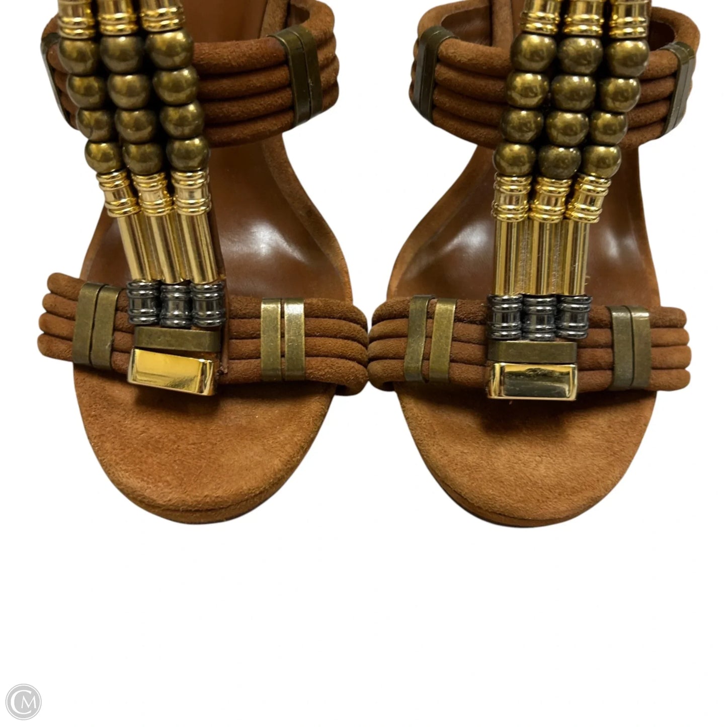 Sandals Designer By Tory Burch In Brown & Gold, Size: 8