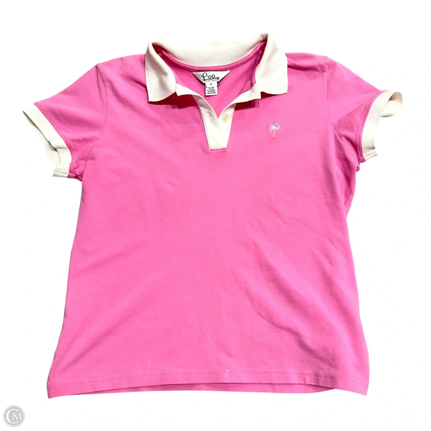Top Short Sleeve Designer By Lilly Pulitzer In Pink & White, Size: M