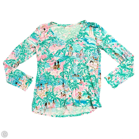Top Long Sleeve Designer By Lilly Pulitzer In Green & Pink, Size: M
