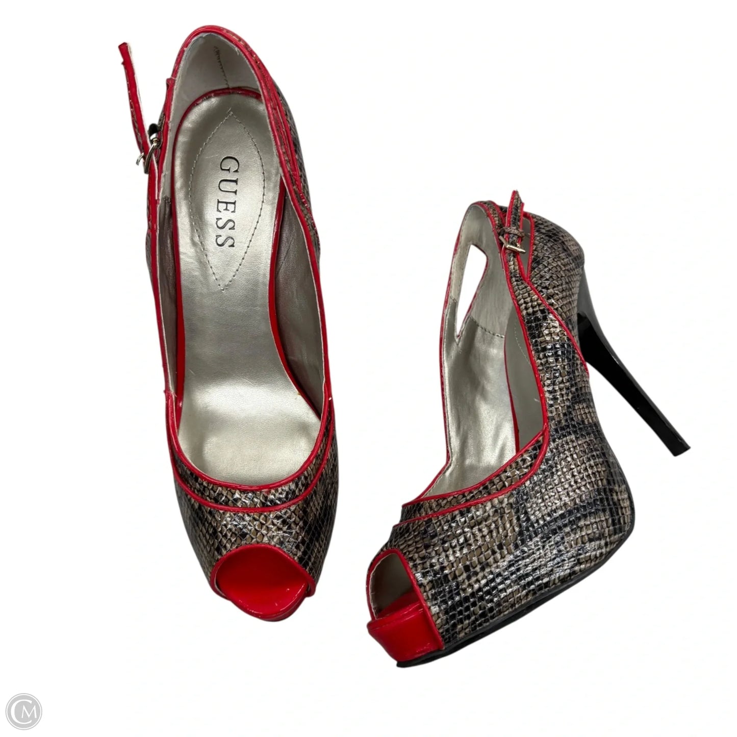 Sandals Heels Stiletto By Guess In Snakeskin Print, Size: 9.5