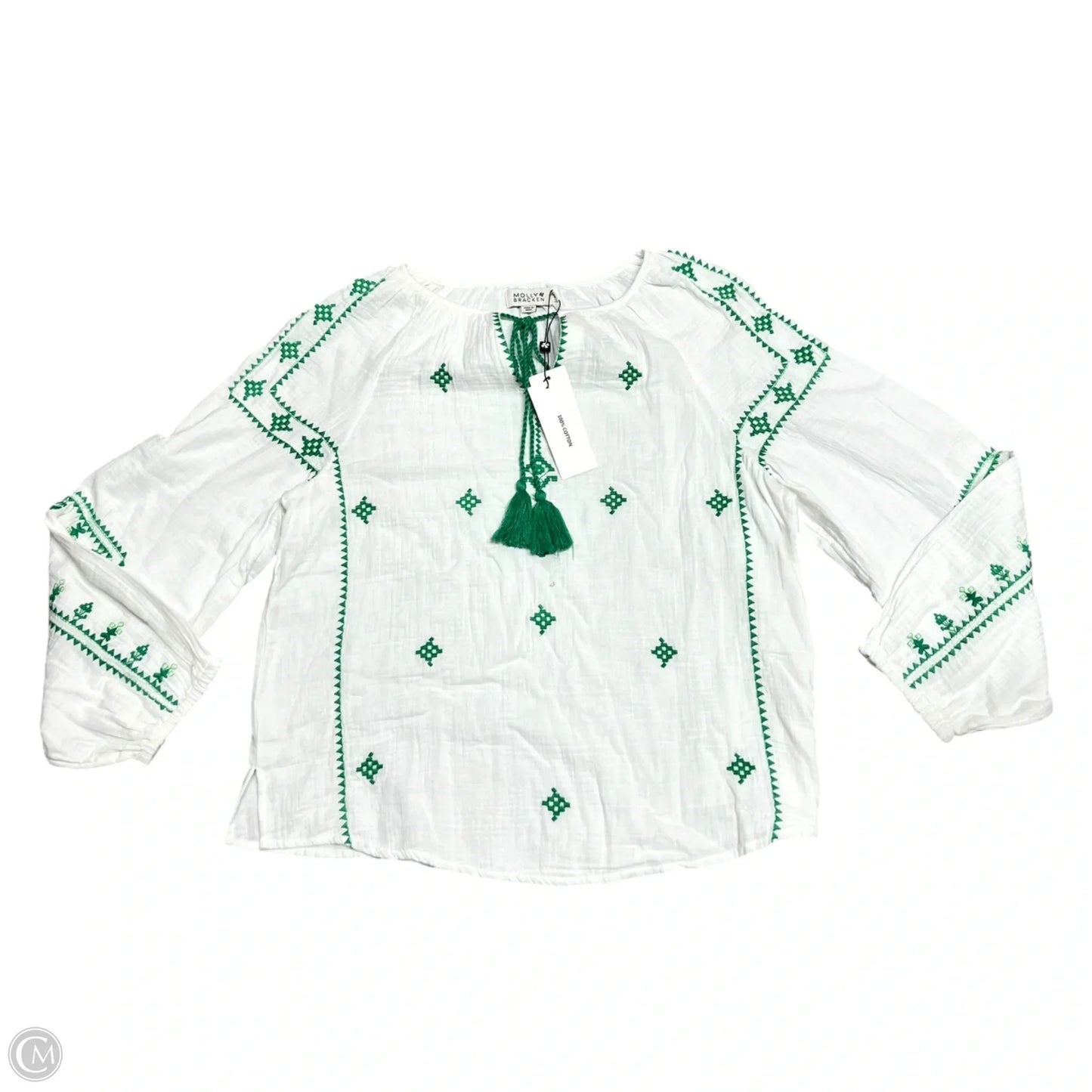Top Long Sleeve By Molly Bracken In Green & White, Size: L