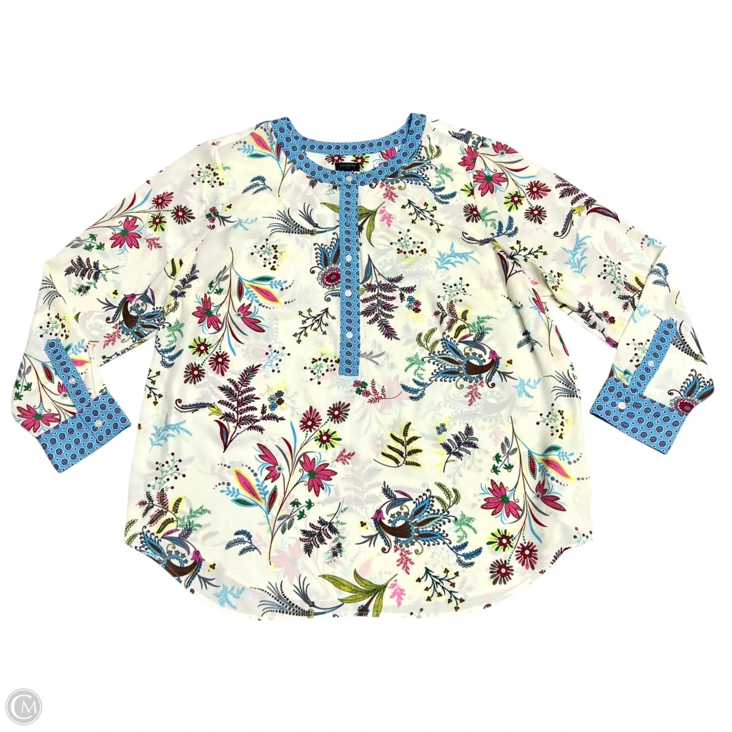Top Long Sleeve By Talbots In Blue & Cream, Size: 2x