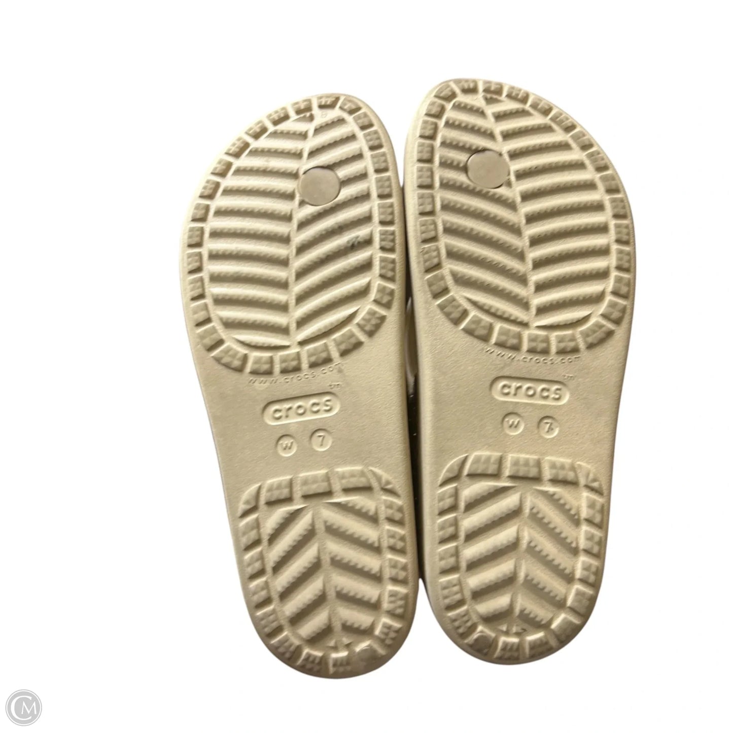 Sandals Heels Wedge By Crocs In Gold & Tan, Size: 7
