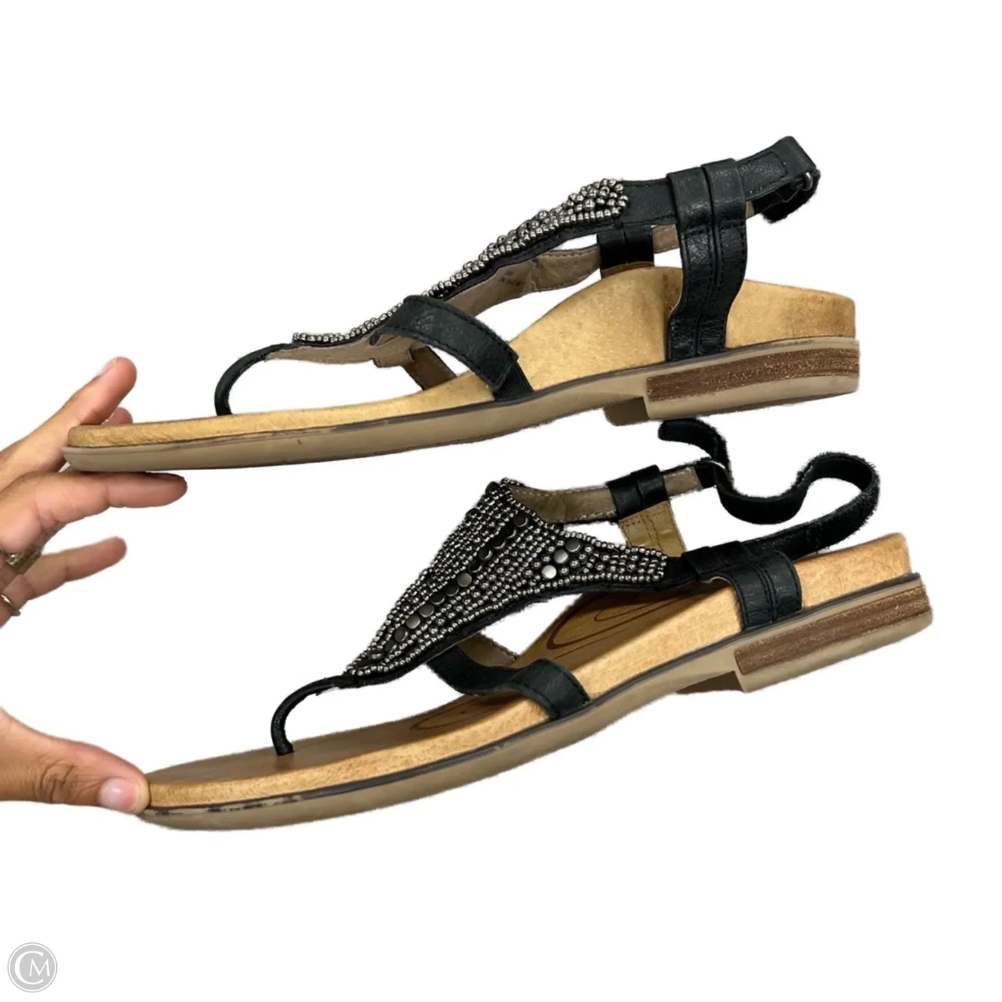 Sandals Flats By Aetrex In Black & Brown, Size: 9.5