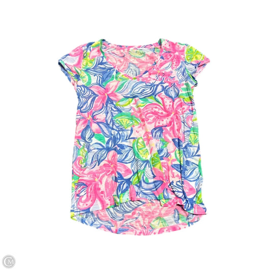 Top Short Sleeve Designer By Lilly Pulitzer In Pink & White, Size: Xxs