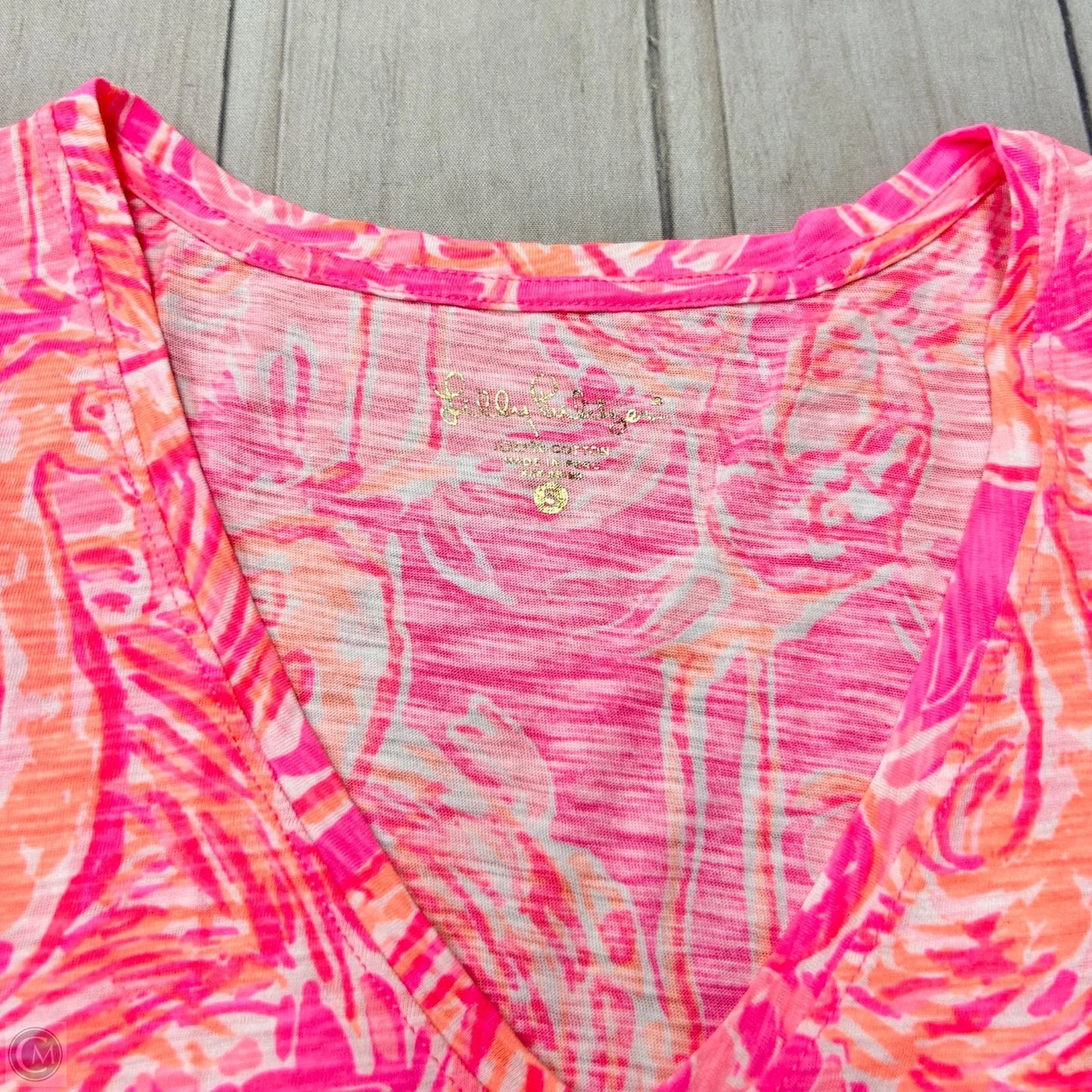 Top Short Sleeve Designer By Lilly Pulitzer In Orange & Pink, Size: S