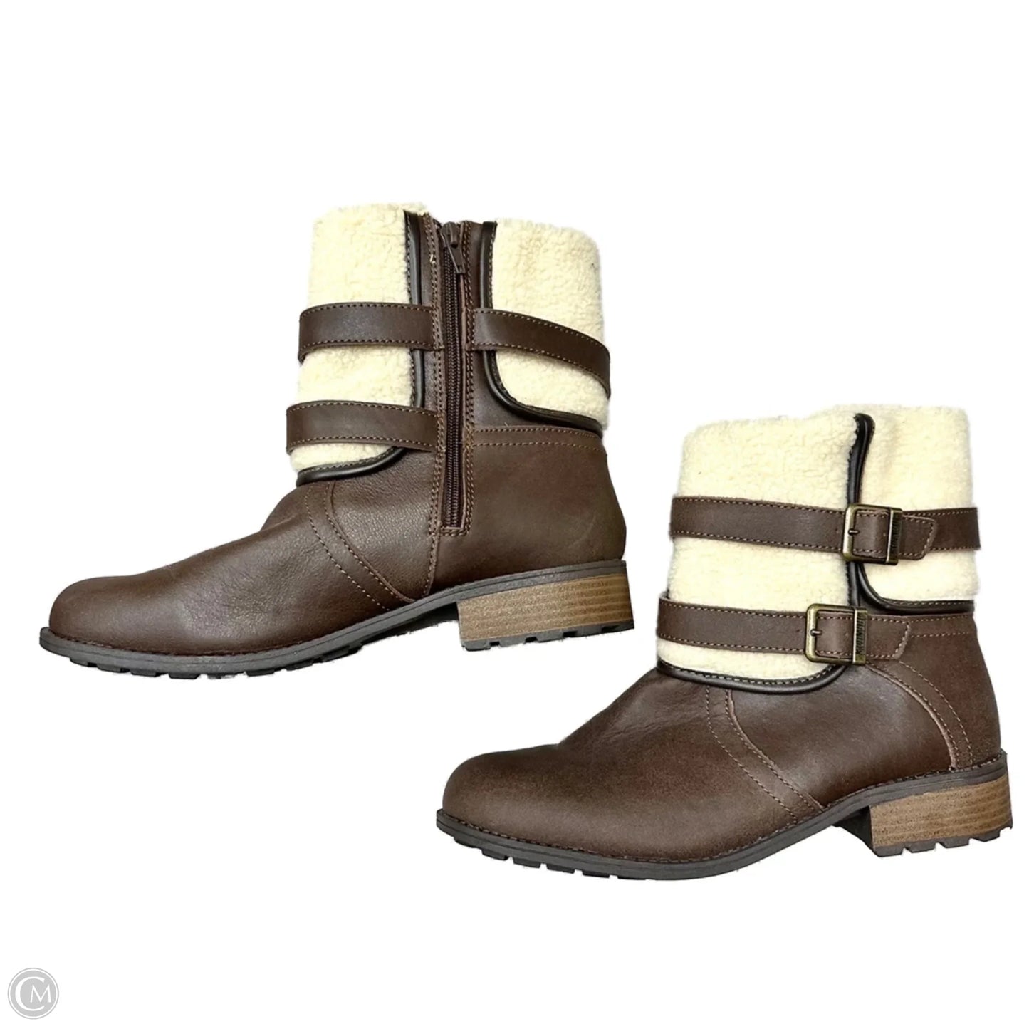 Boots Ankle Heels By Khombu In Brown & Cream, Size: 11