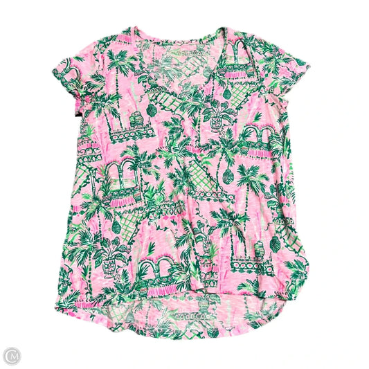 Top Short Sleeve Designer By Lilly Pulitzer In Green & Pink, Size: M