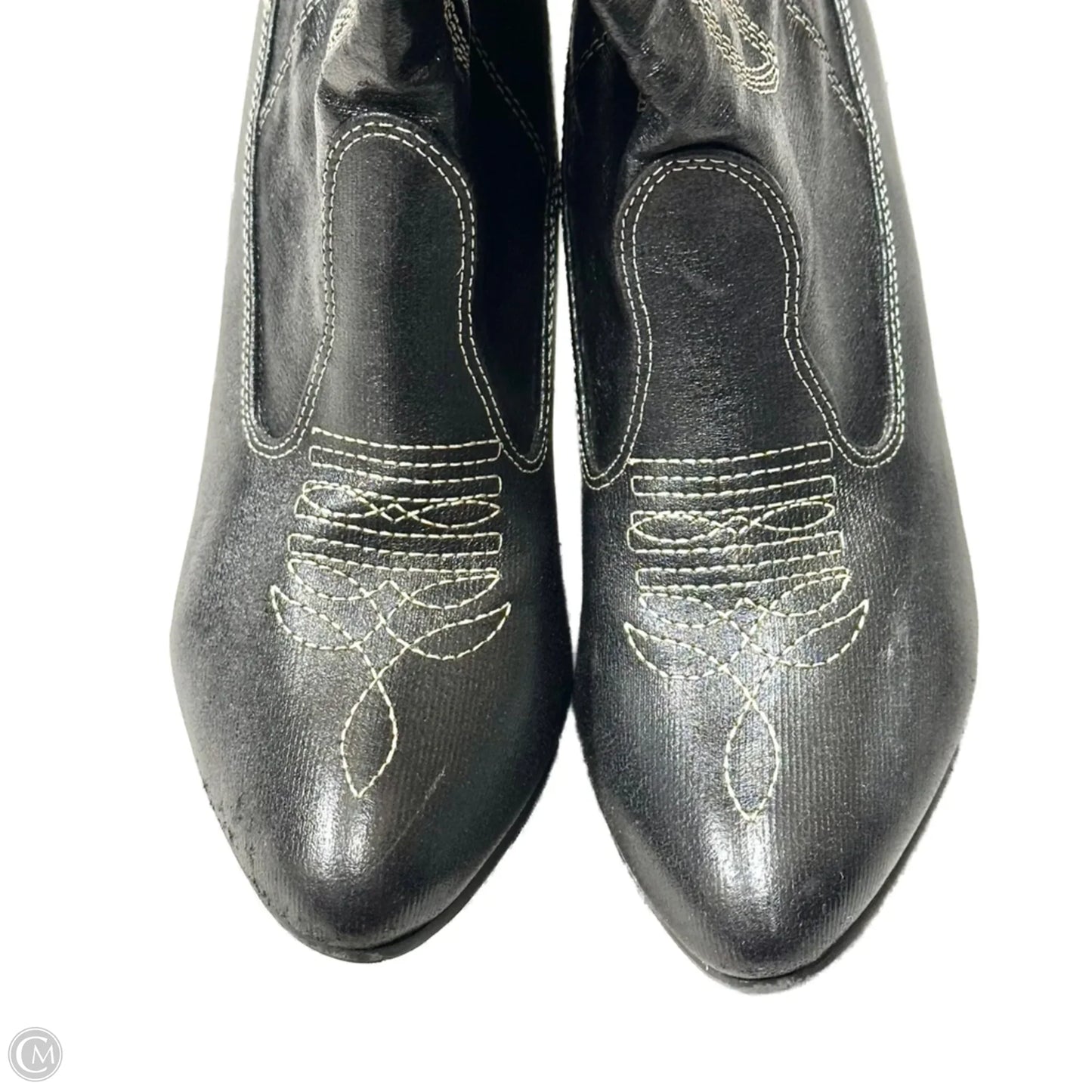 Boots Mid-calf Heels In Black & Cream, Size: 9