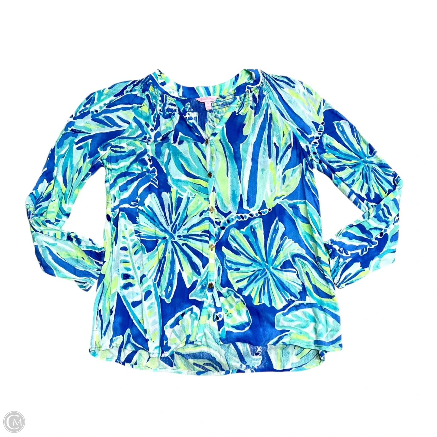 Top Long Sleeve Designer By Lilly Pulitzer In Blue & Green, Size: M