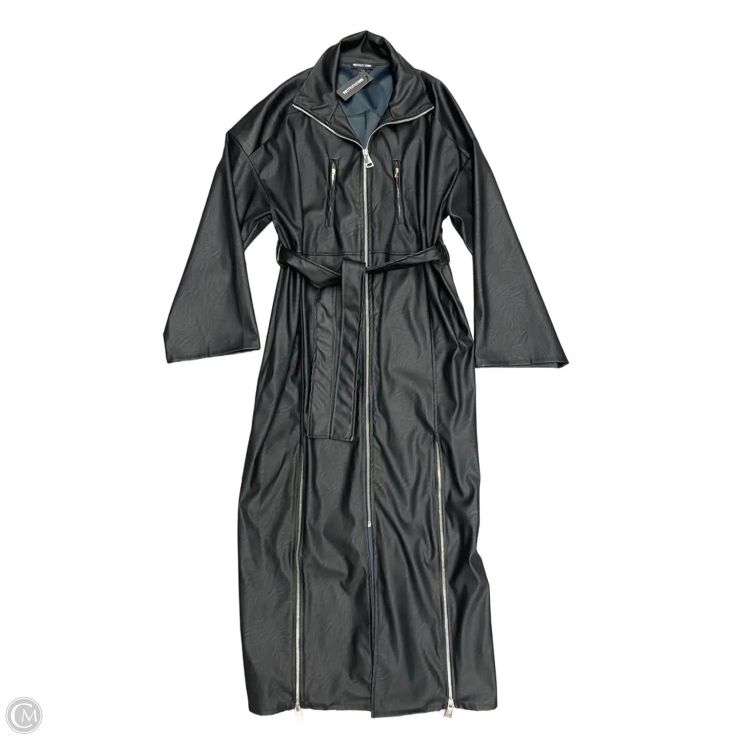 Coat Trench Coat By Pretty Little Thing In Black & Silver, Size: S