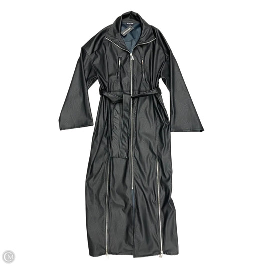 Coat Trench Coat By Pretty Little Thing In Black & Silver, Size: S