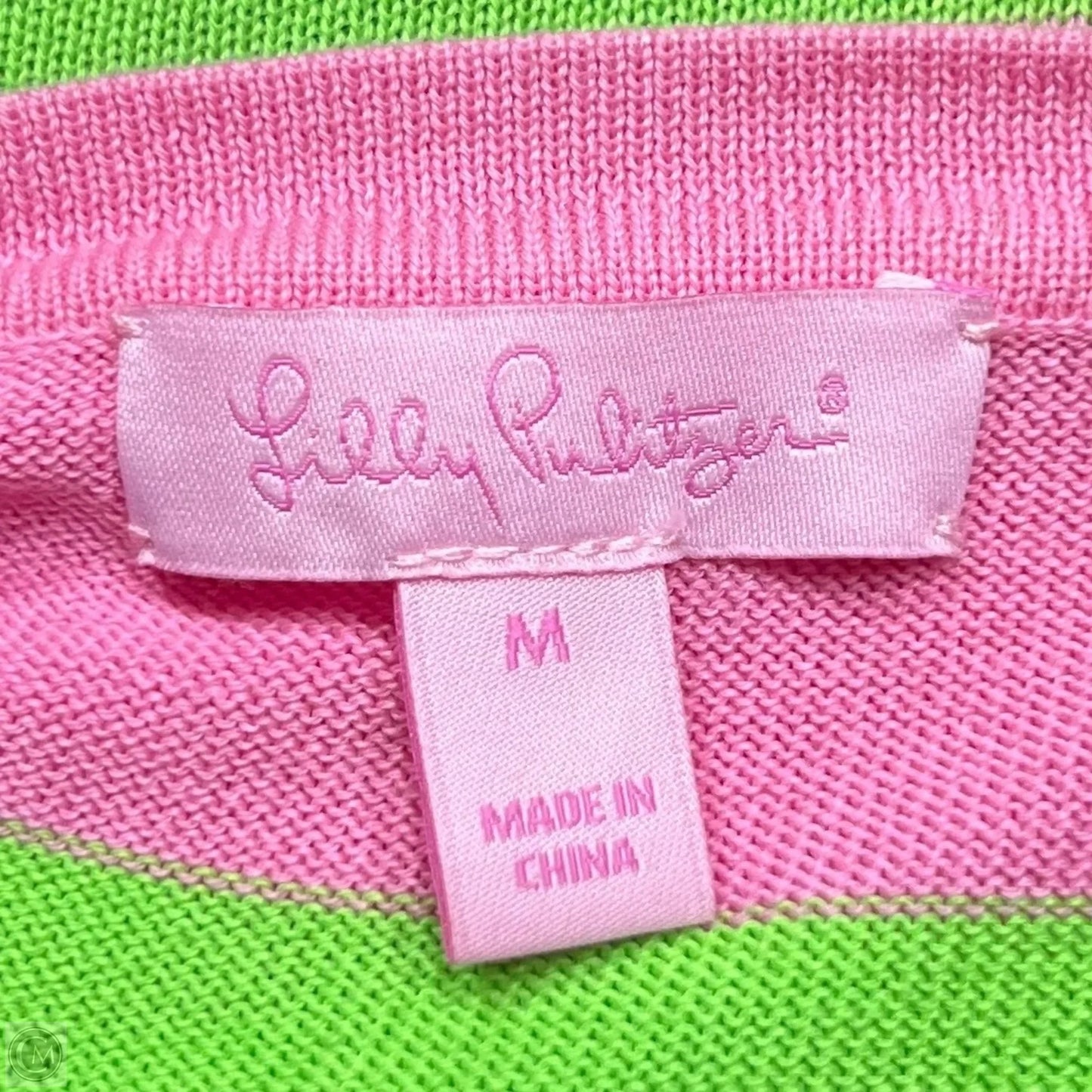 Sweater Cardigan Designer By Lilly Pulitzer In Green & Pink, Size: M