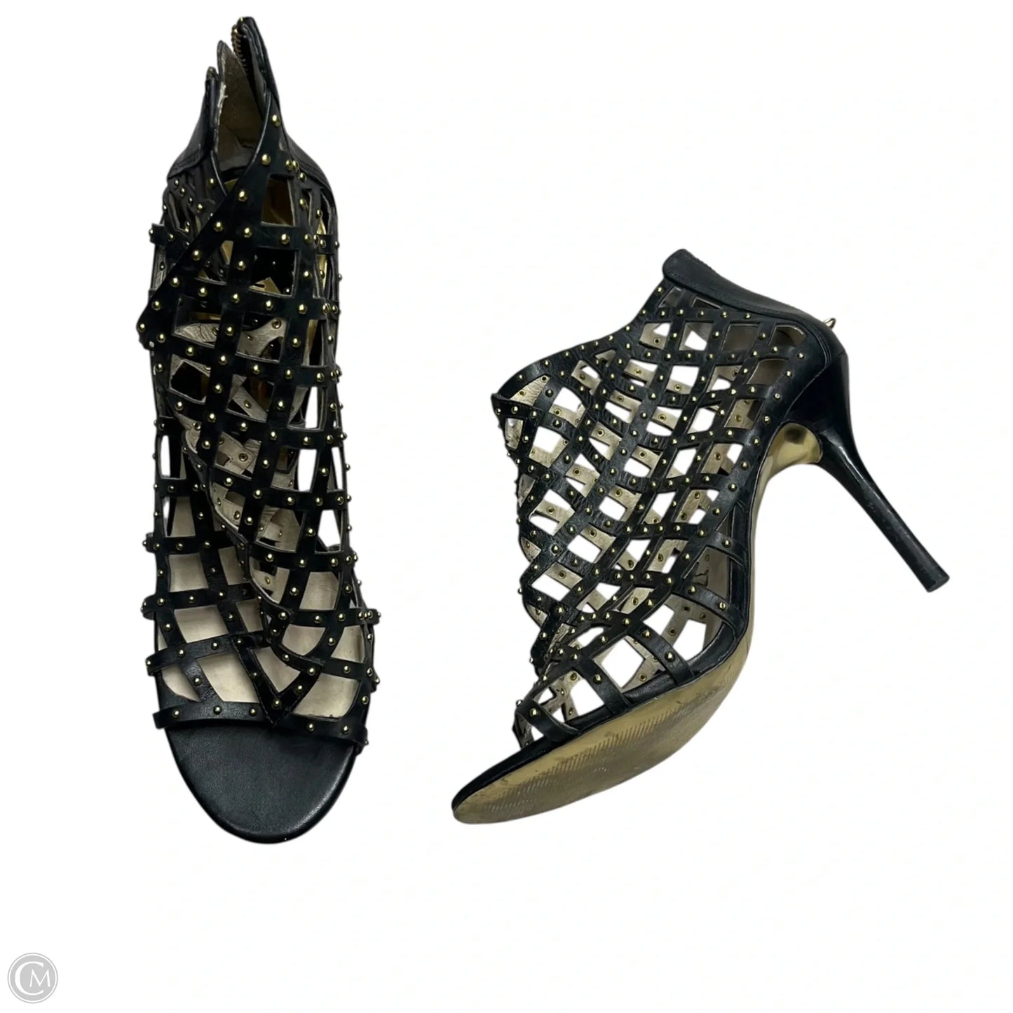 Sandals Heels Stiletto By Michael By Michael Kors In Black & Gold, Size: 9