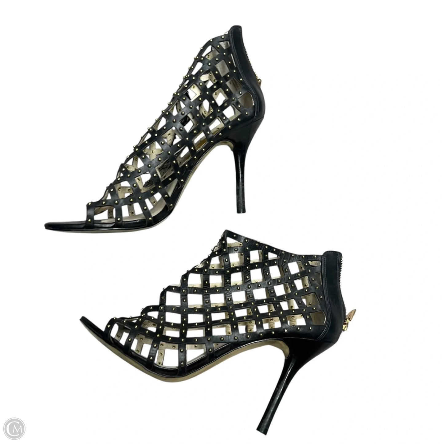 Sandals Heels Stiletto By Michael By Michael Kors In Black & Gold, Size: 9
