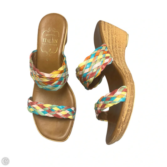 Sandals Heels Wedge By Italian Shoemakers In Rainbow Print, Size: 9.5