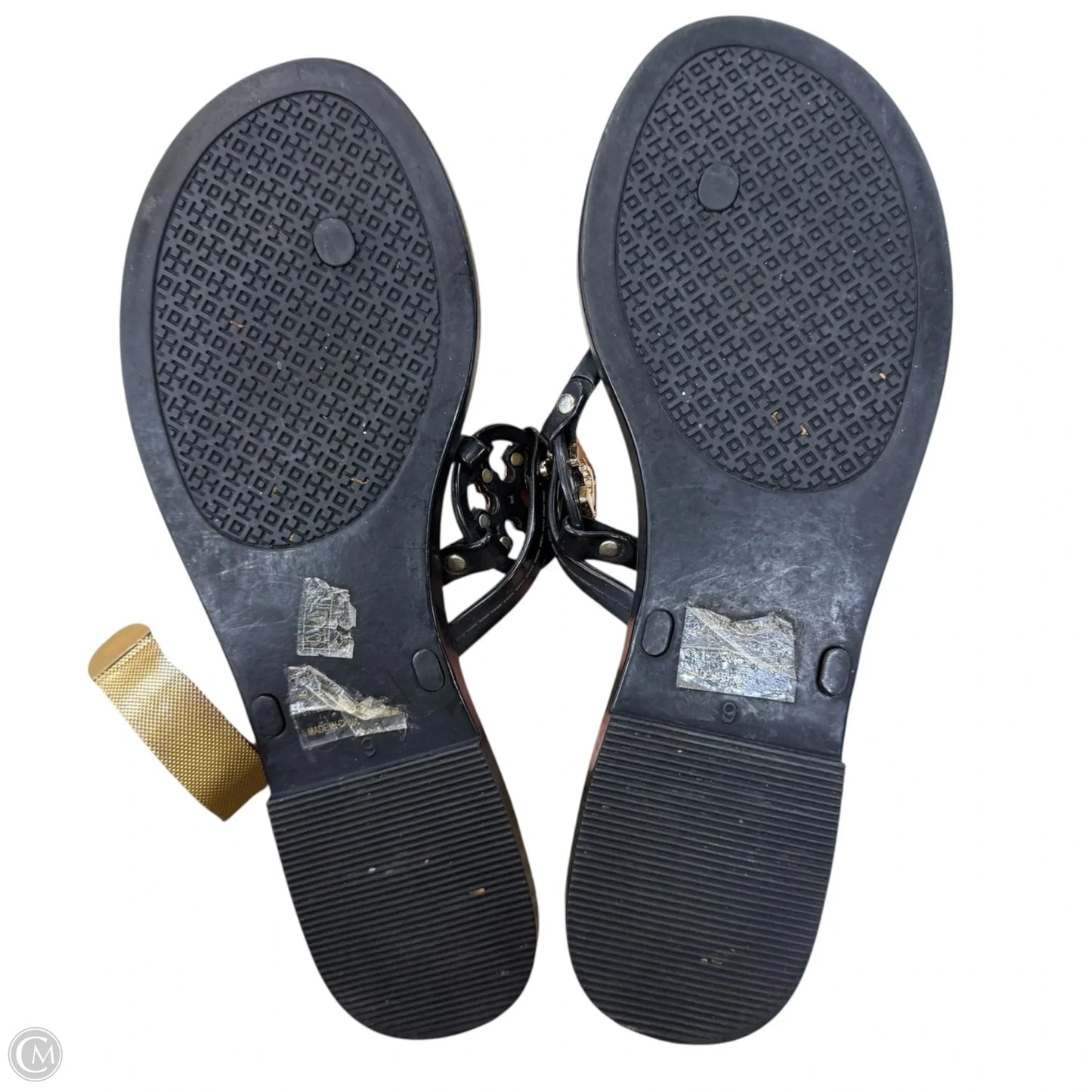 Sandals Designer By Tory Burch In Black & Gold, Size: 9