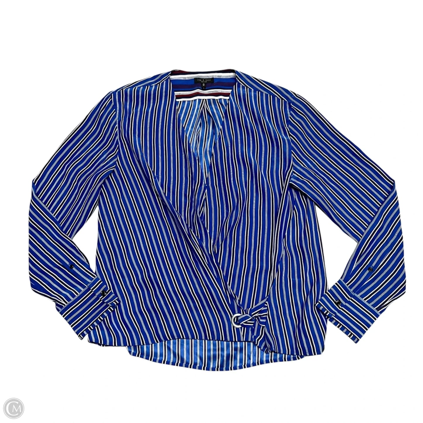 Top Long Sleeve By Rag And Bone In Blue & Red & White, Size: M