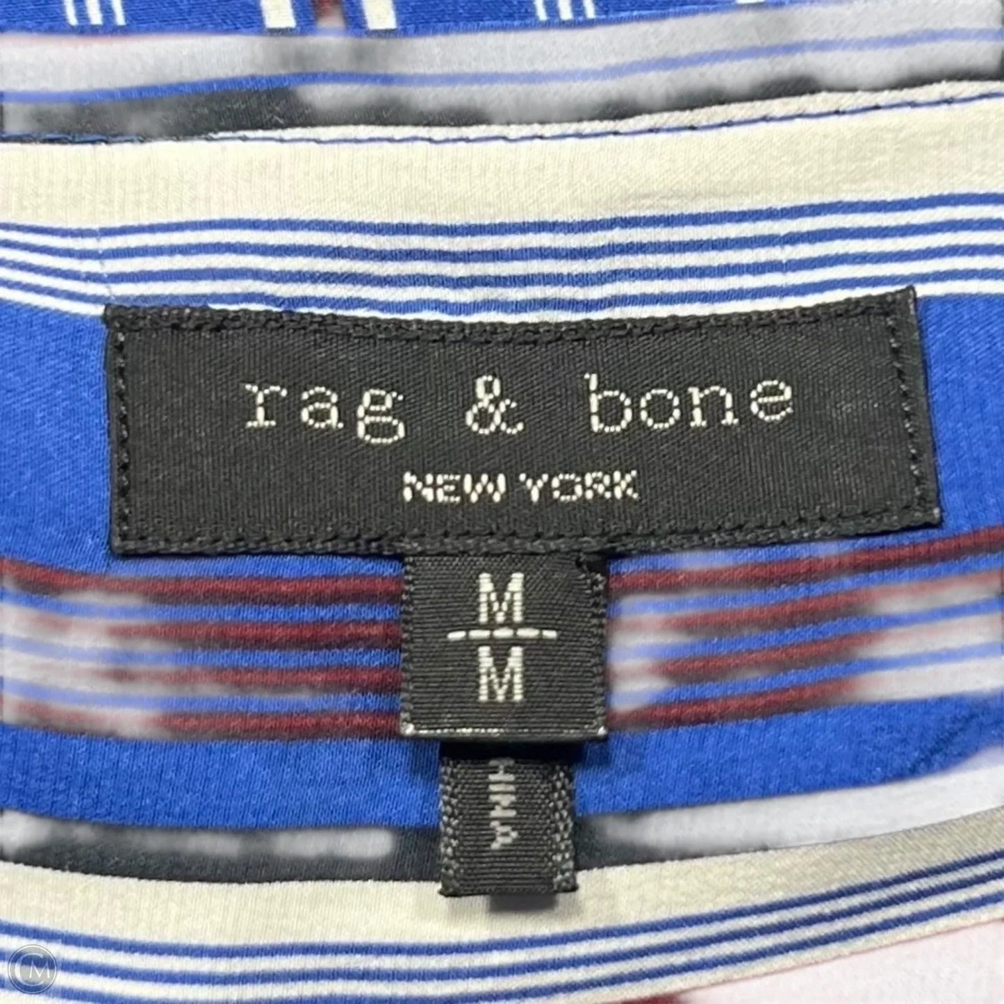 Top Long Sleeve By Rag And Bone In Blue & Red & White, Size: M