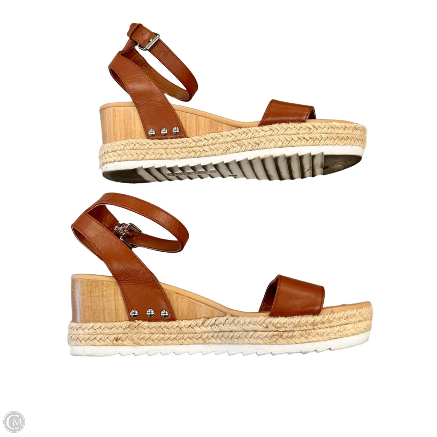 Sandals Heels Wedge By Steve Madden In Brown & Cream, Size: 8.5