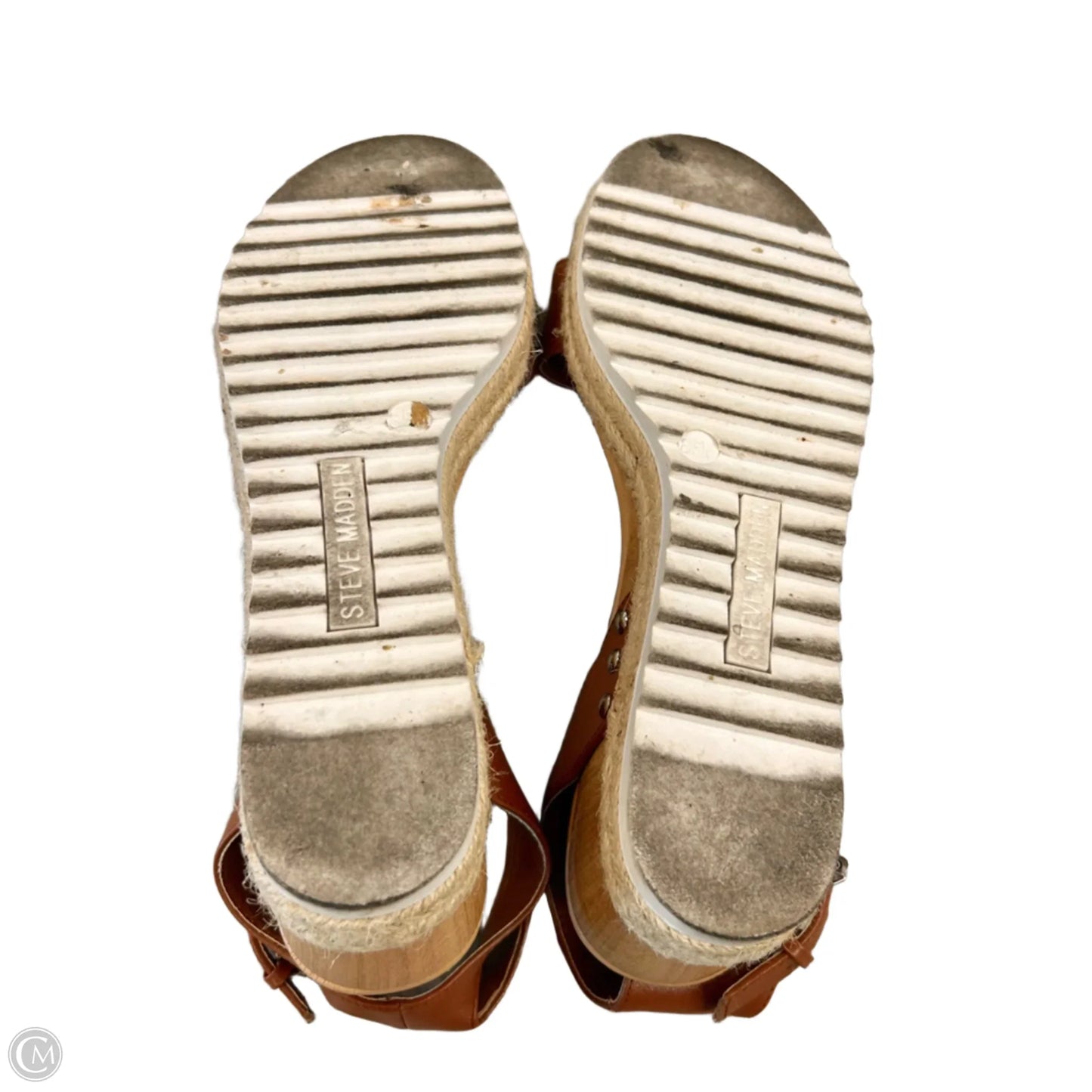 Sandals Heels Wedge By Steve Madden In Brown & Cream, Size: 8.5