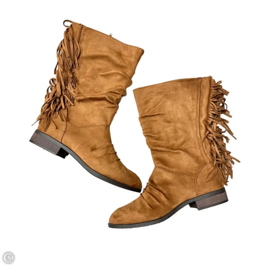 Boots Mid-calf Flats By Leila Stone In Brown, Size: 11