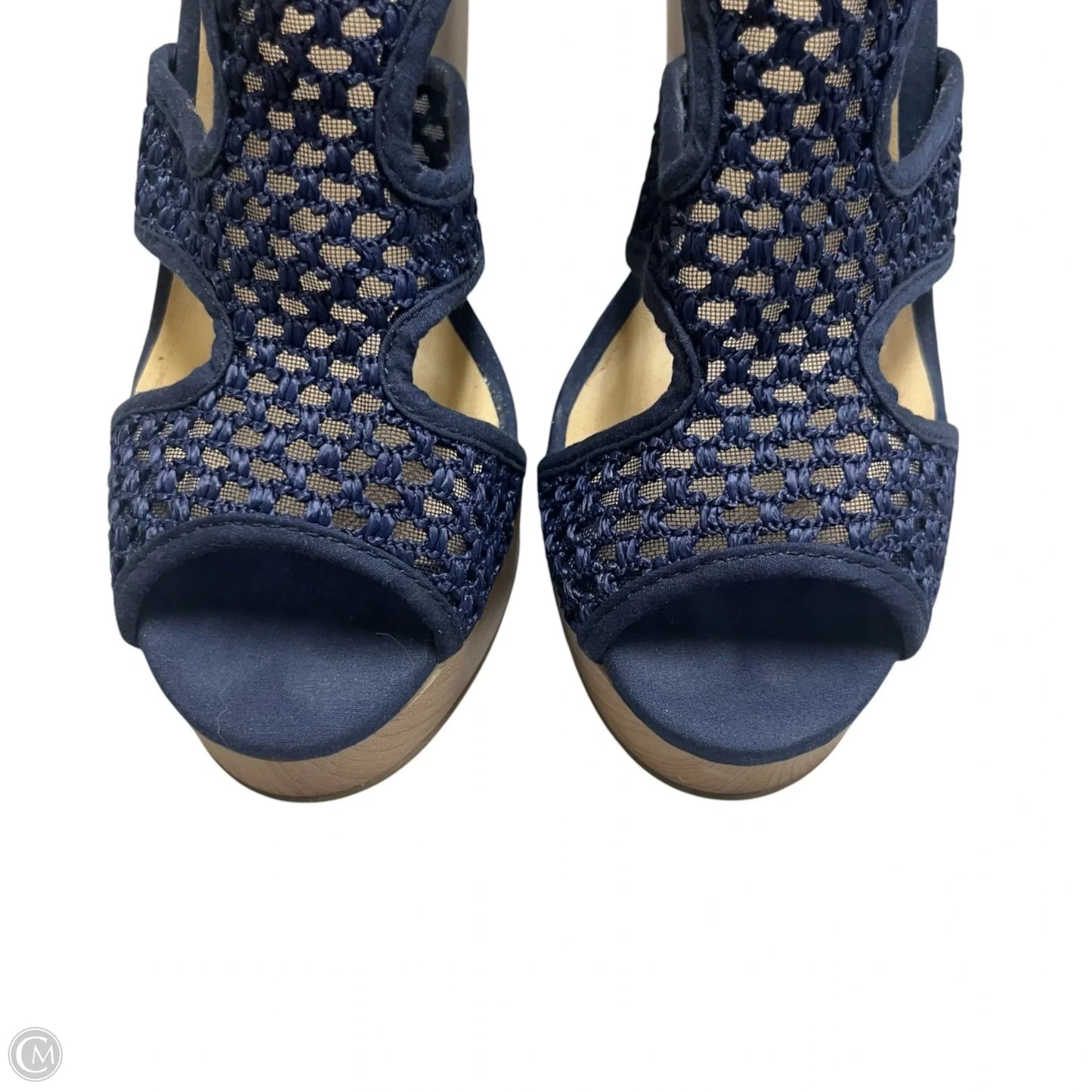 Sandals Heels Wedge By Lucky Brand In Blue & Tan, Size: 7.5