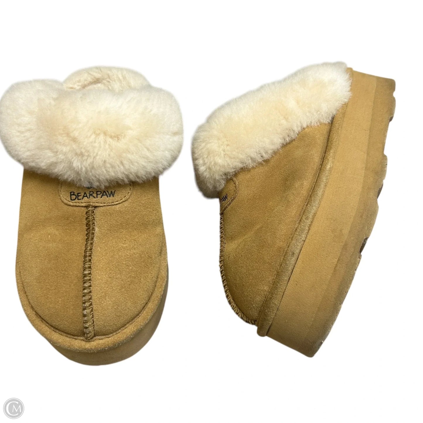 Slippers By Bearpaw In Tan & White, Size: 6