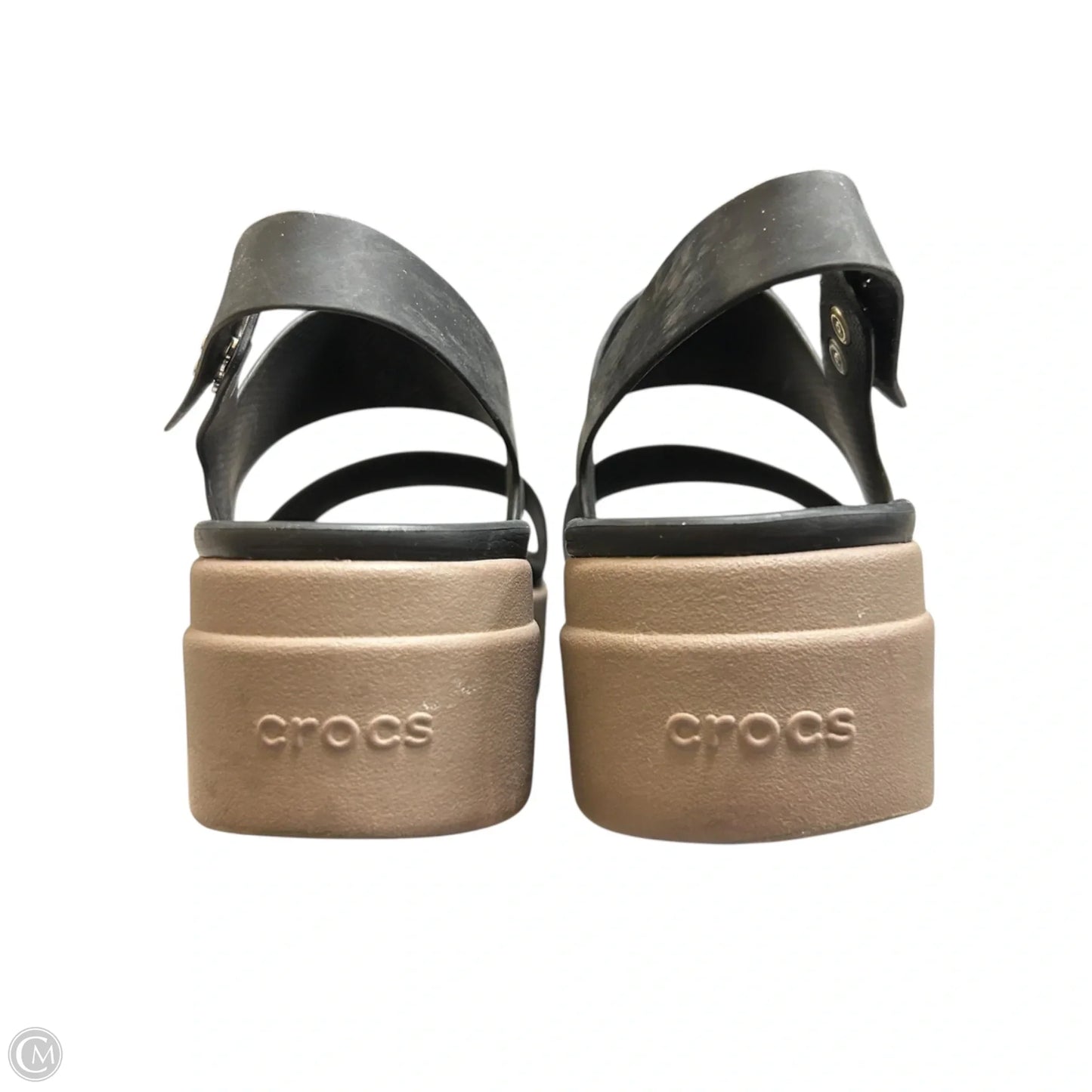 Sandals Flats By Crocs In Black & Brown, Size: 7