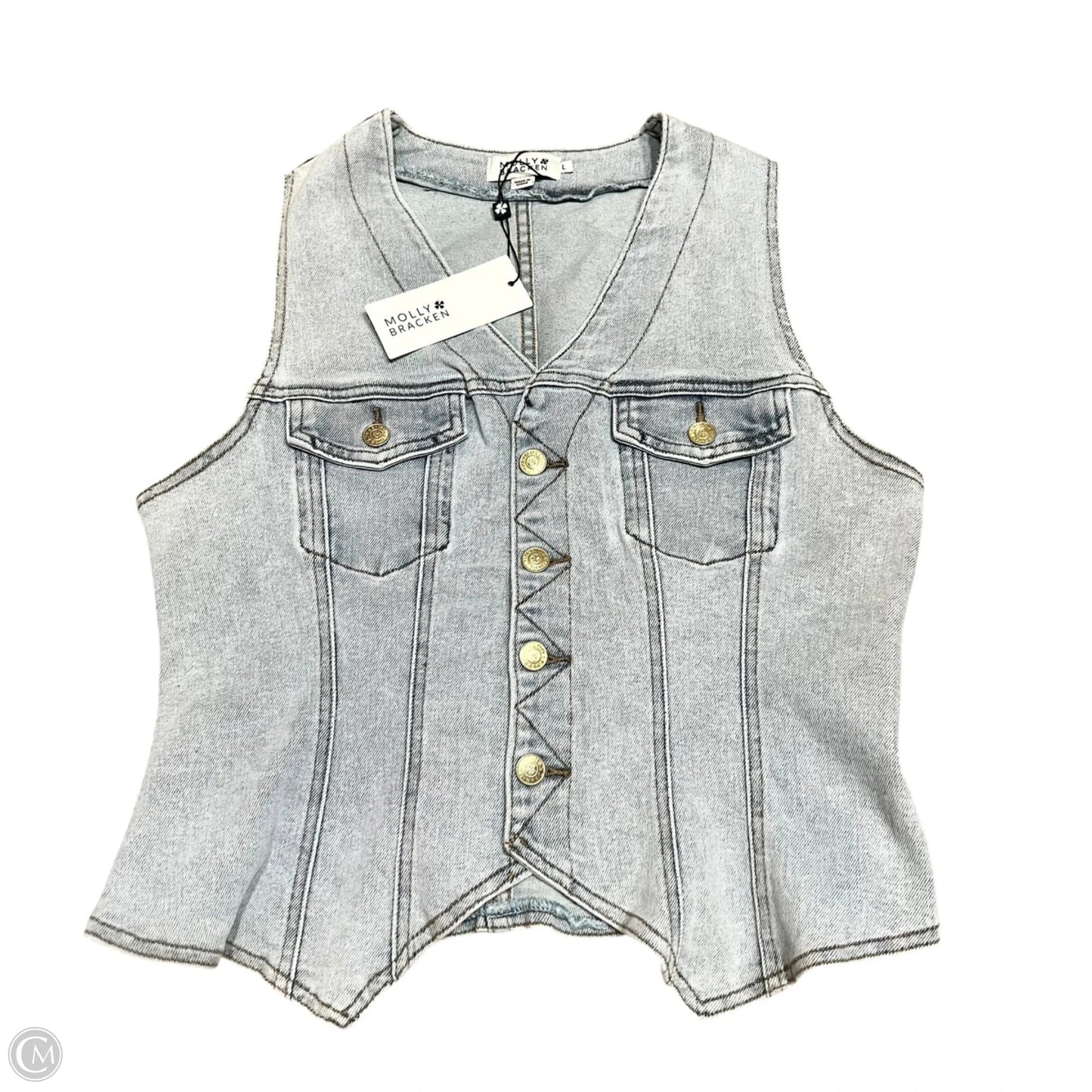 Top Sleeveless By Molly Bracken In Blue Denim, Size: L