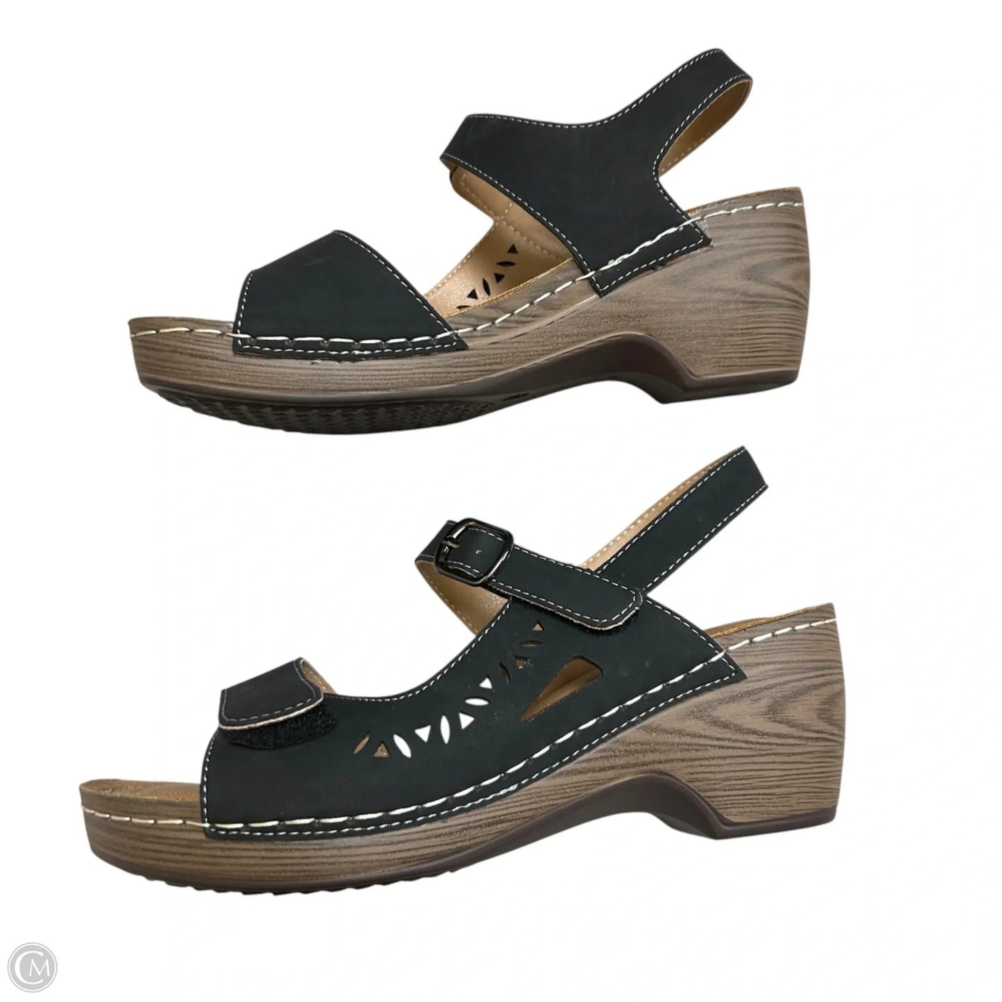 Sandals Heels Wedge By Spring Step In Black & Brown, Size: 7.5