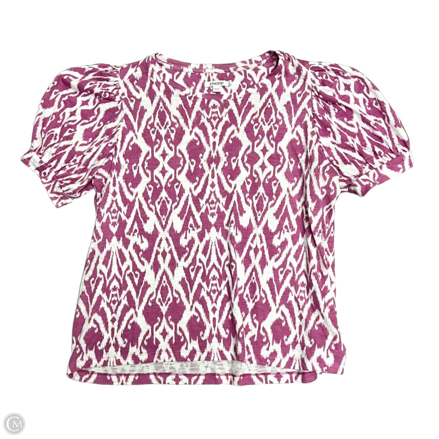 Top Short Sleeve By Chicos In Purple & White, Size: Xl