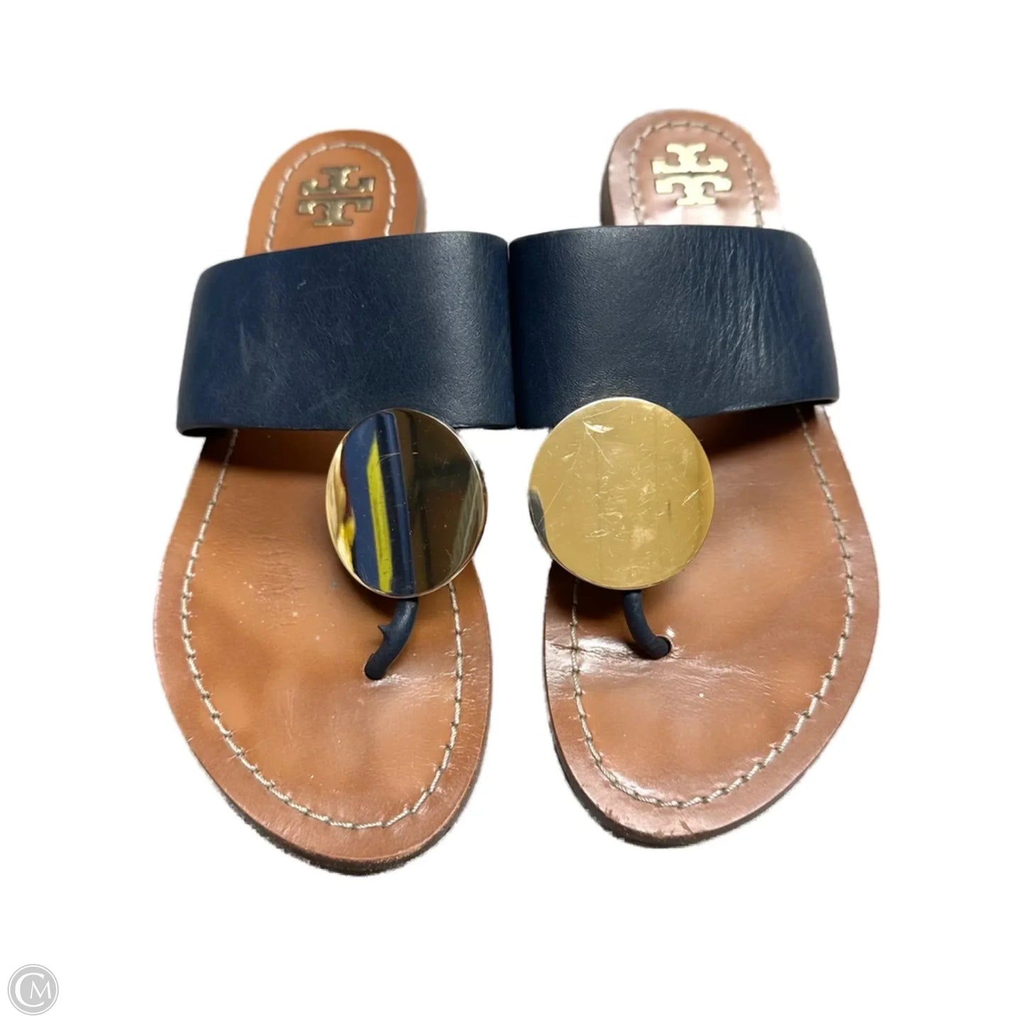 Sandals Designer By Tory Burch In Blue & Gold, Size: 6