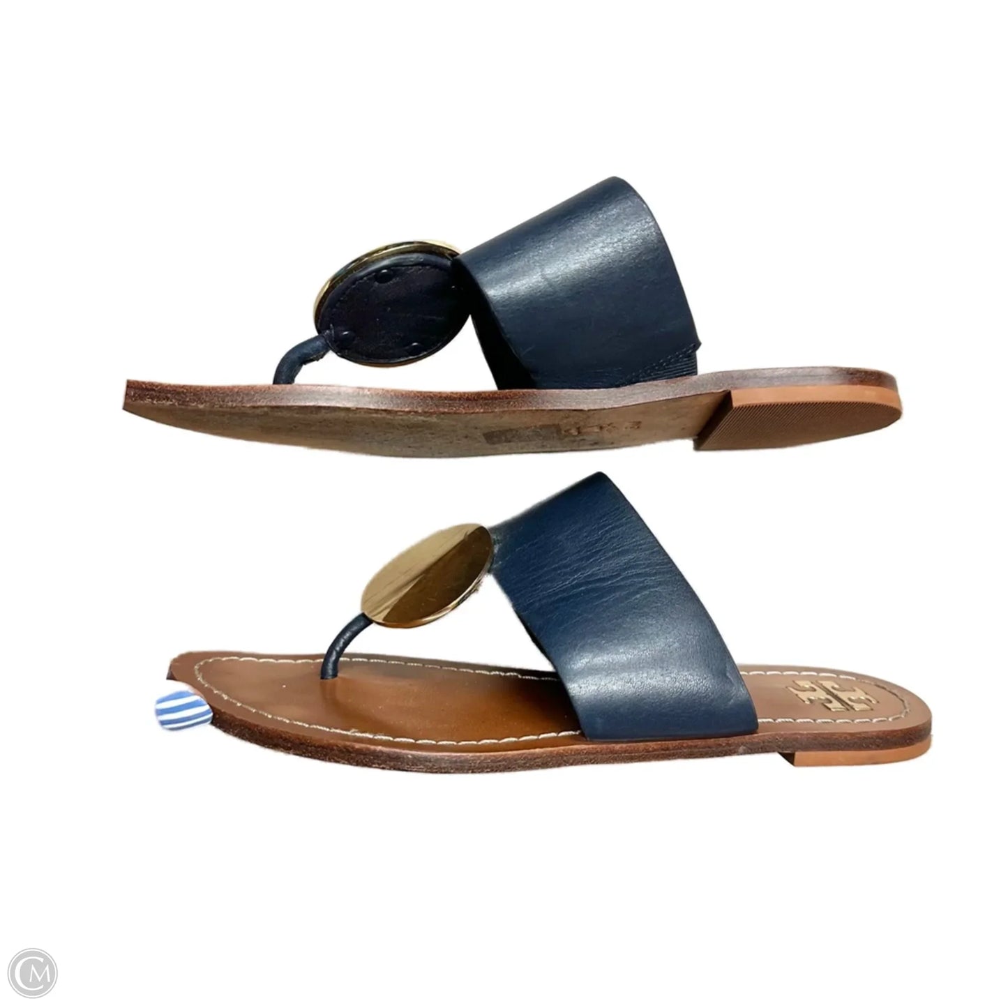 Sandals Designer By Tory Burch In Blue & Gold, Size: 6