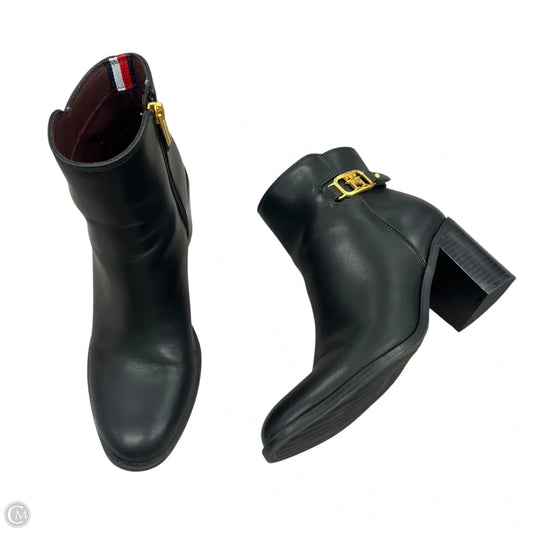 Boots Ankle Heels By Tommy Hilfiger In Black & Gold, Size: 8