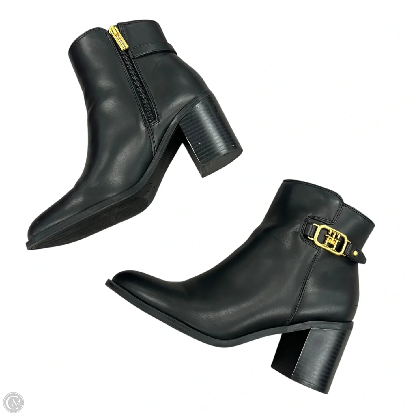 Boots Ankle Heels By Tommy Hilfiger In Black & Gold, Size: 8