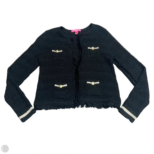 Sweater Cardigan Designer By Lilly Pulitzer In Black & Gold, Size: M