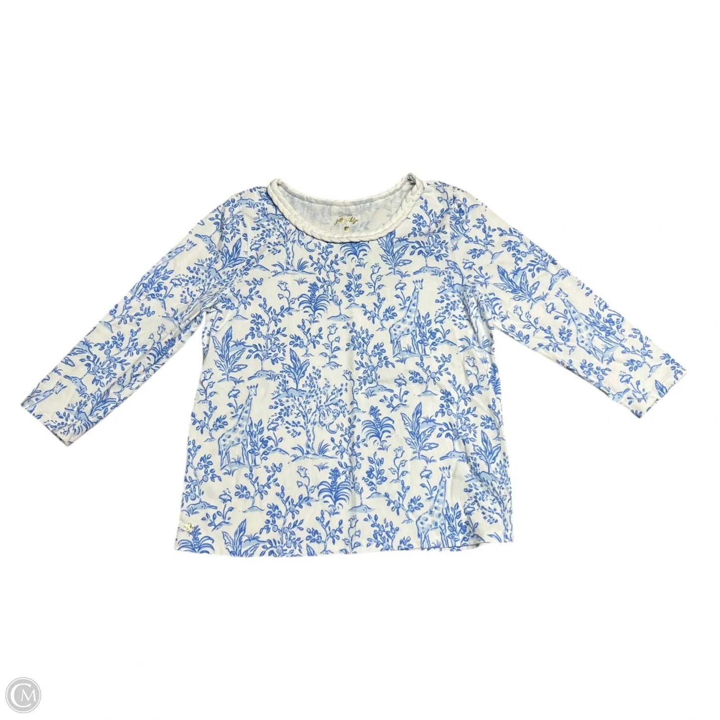 Top 3/4 Sleeve Designer By Lilly Pulitzer In Blue & White, Size: S