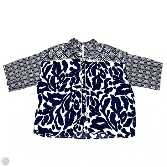 Top Short Sleeve By Anthropologie In Blue & White, Size: Xl