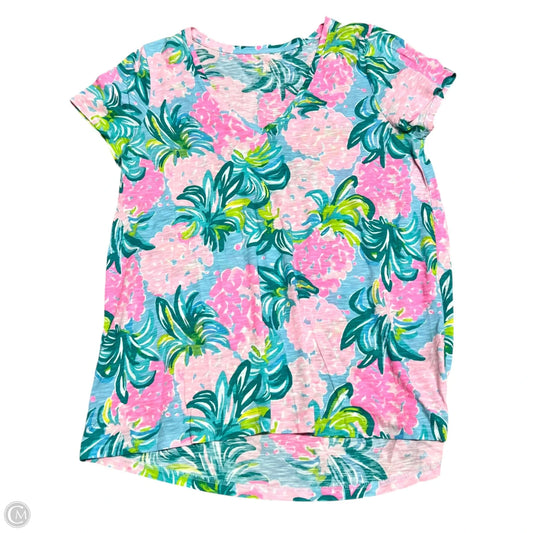 Top Short Sleeve Designer By Lilly Pulitzer In Blue & Pink, Size: M