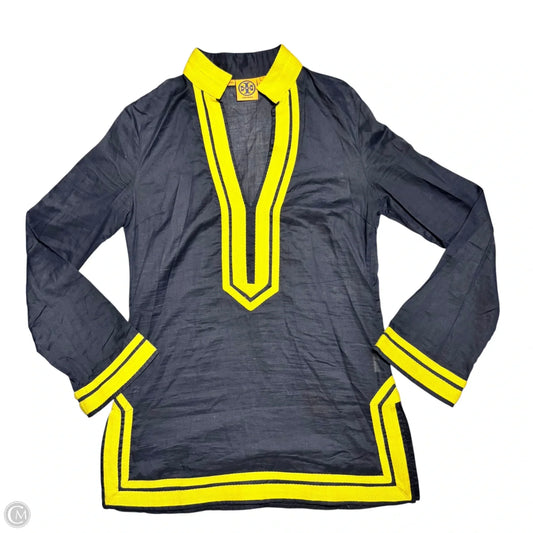 Top Long Sleeve Designer By Tory Burch In Blue & Gold, Size: M