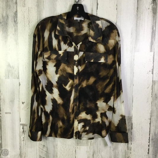 Blouse Long Sleeve By Calvin Klein In Black & Brown, Size: S