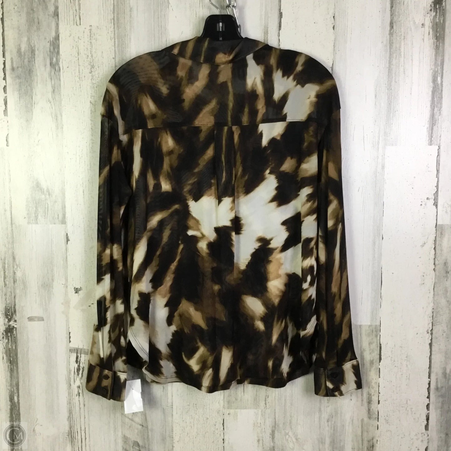 Blouse Long Sleeve By Calvin Klein In Black & Brown, Size: S