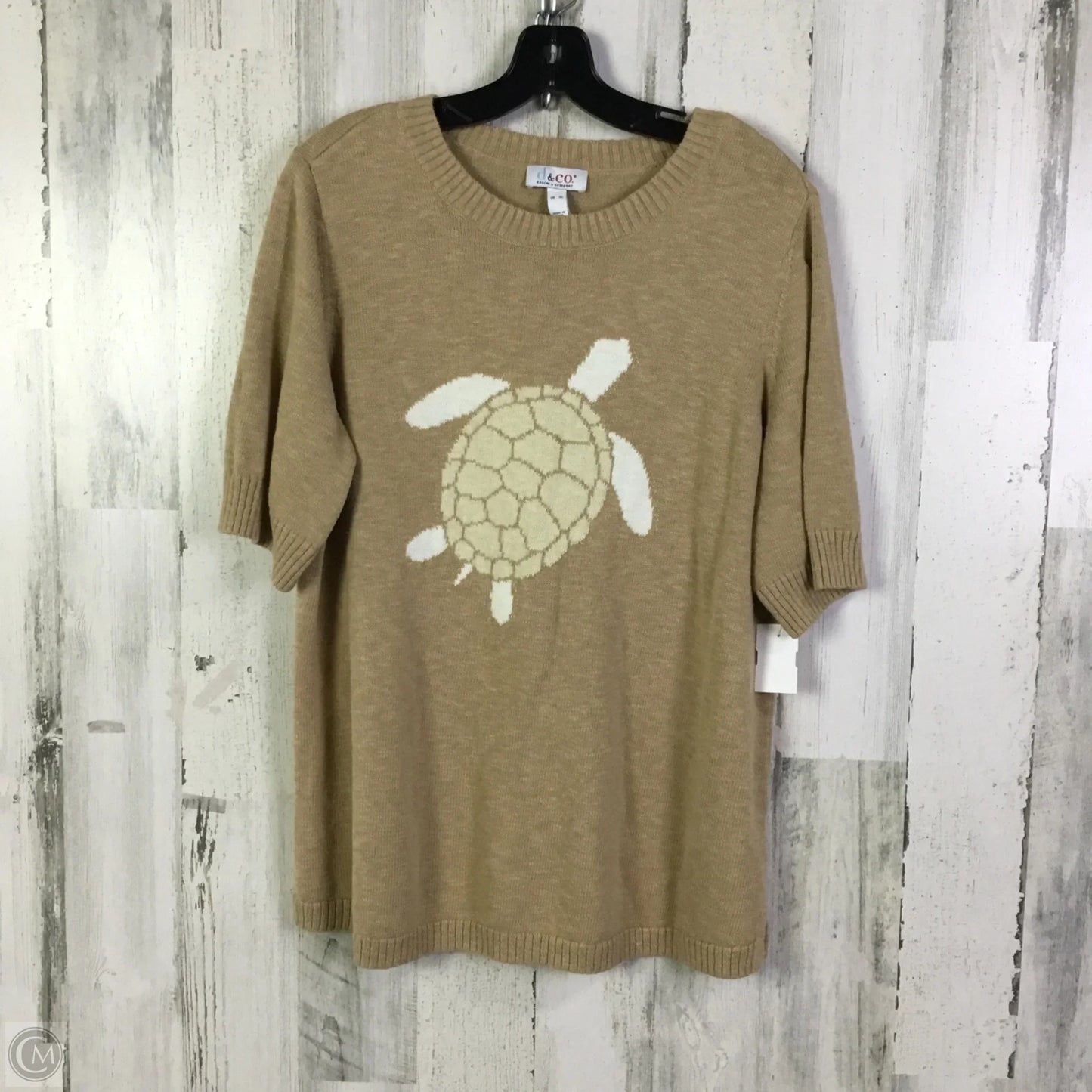 Sweater Short Sleeve By Denim And Company In Tan, Size: Xl