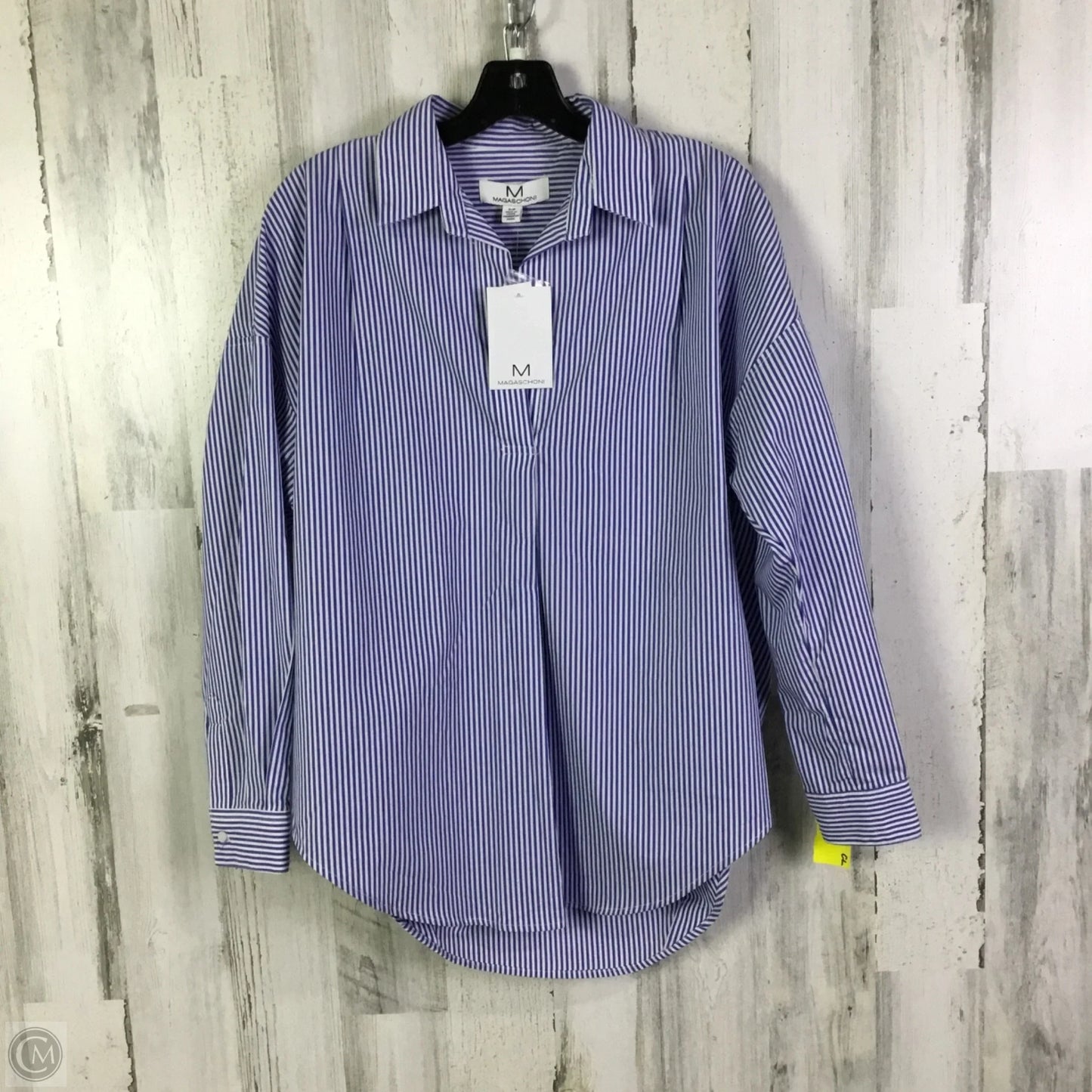 Blouse Long Sleeve By Magaschoni In Blue & White, Size: S
