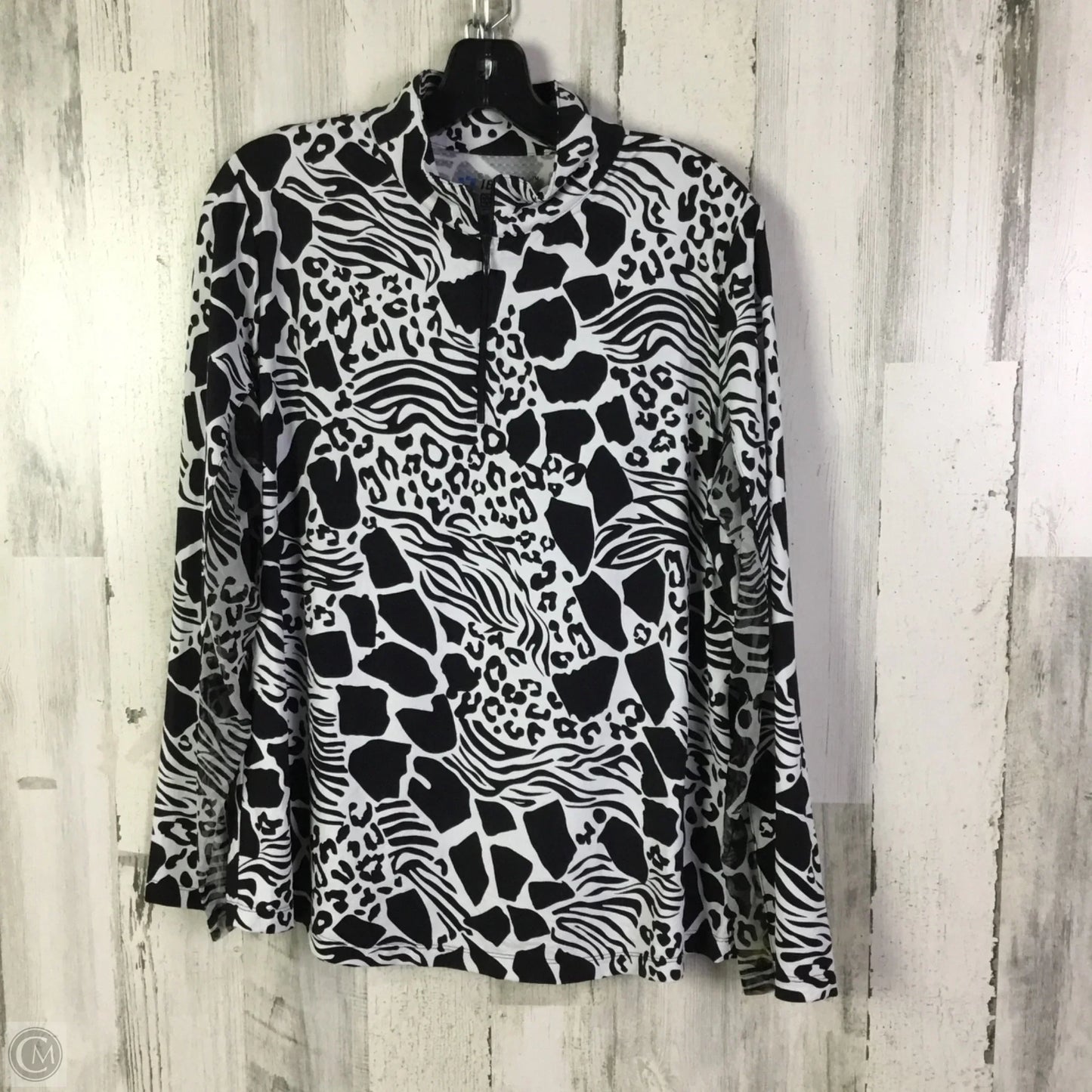 Athletic Top Long Sleeve Collar By Ibkul In Black & White, Size: Xl