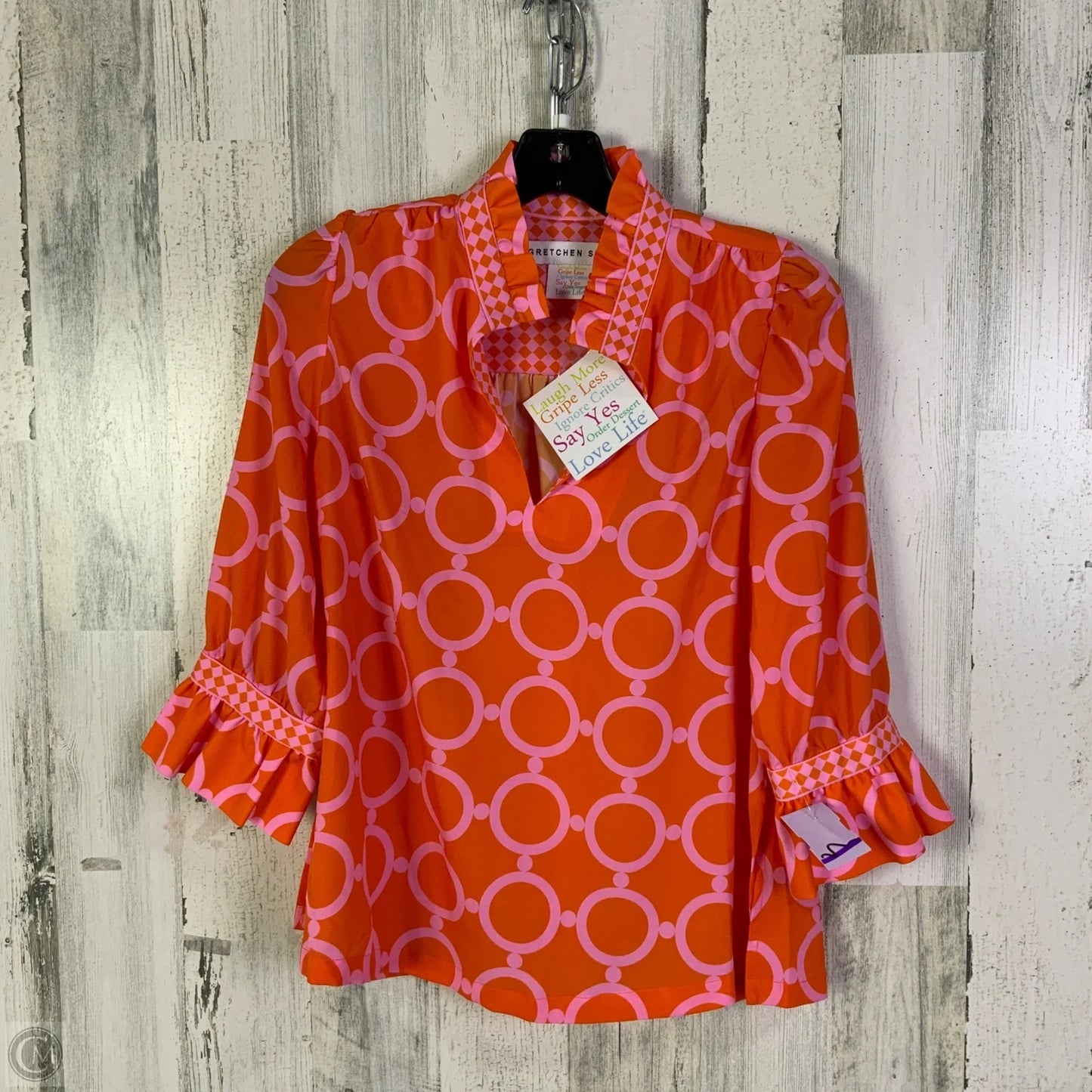 Top Short Sleeve By Gretchen Scott In Orange & Pink, Size: Xs