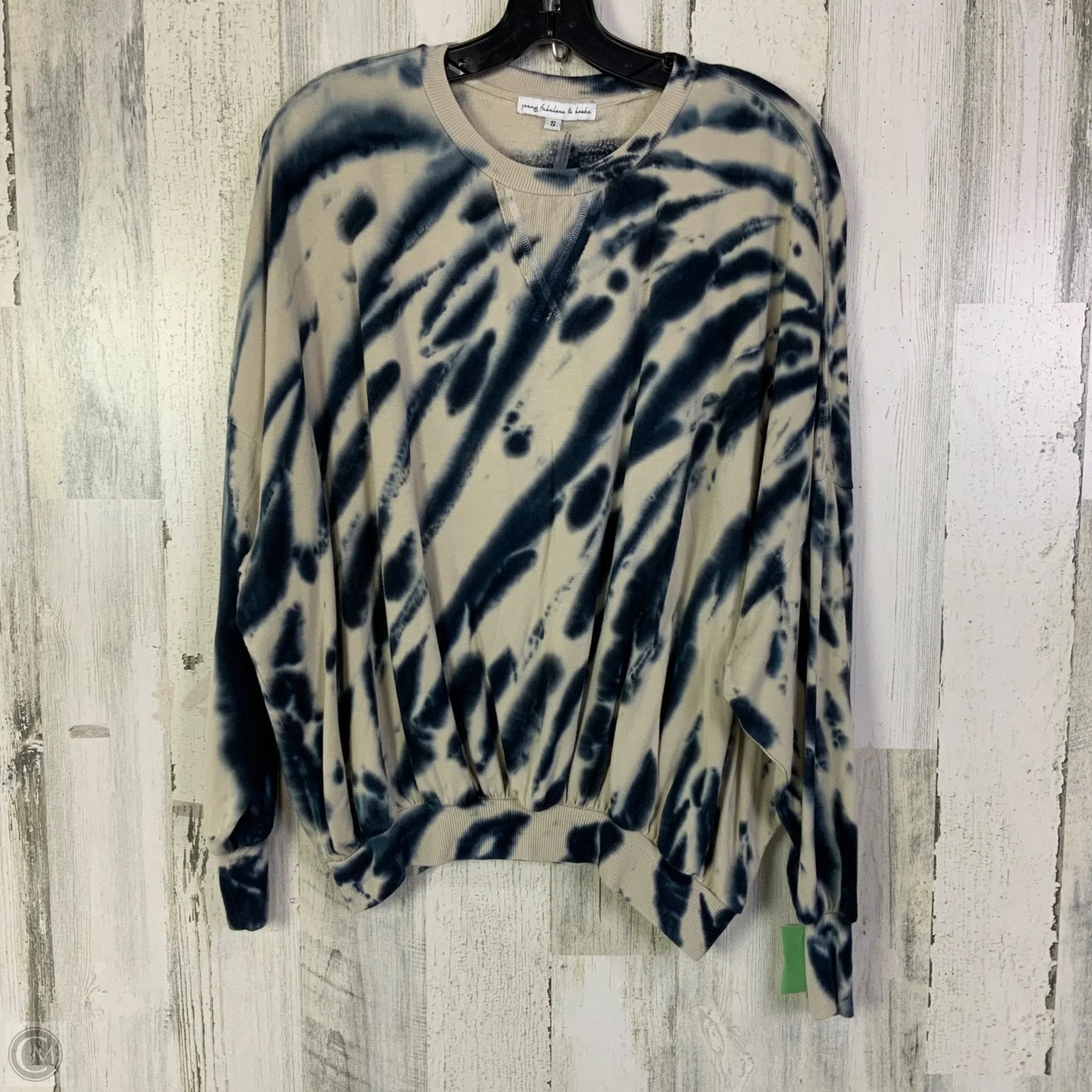 Sweatshirt Crewneck By Young Fabulous & Broke In Blue & Cream, Size: S